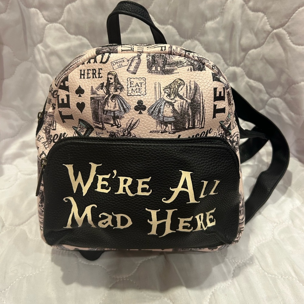 Hot Topic Black and Cream Alice in Wonderland Backpack